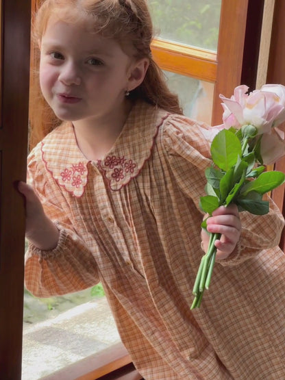 Rosie Embroidered Shirt Dress, Peach & Cream