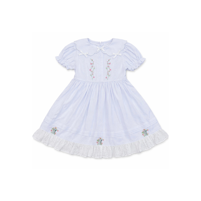 Iris Floral Embroidered Dress, Ivory White