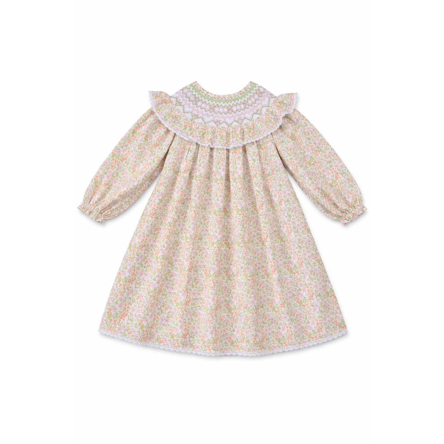 Camille Ruffled Hand-Smocked Dress, Peach Blossom