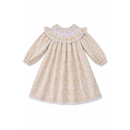 Camille Ruffled Hand-Smocked Dress, Peach Blossom