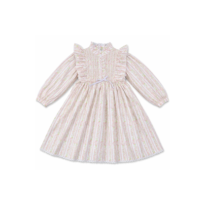 Rosalie Hand-Smocked Dress, Blush Floral Stripe